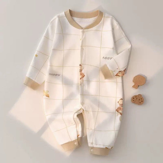 Grid - Patterned Infant Onesie with Cheerful Accents